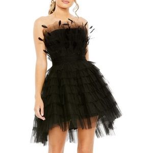 Mac Duggal Feather Tulle Strapless Minidress